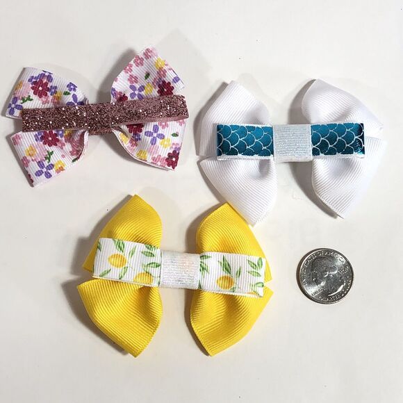 Hair Clip Barrette Lot Ribbon Bow New Coquette Pink Yellow White Lemon Flower - Picture 10 of 10